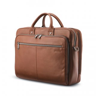 SAMSONITE CLASSIC LEATHER TOPLOADER-Cognac